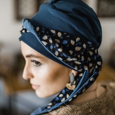 SMART BLUE LEAVES - Turbante de Algodón- Aderans Headwear 2