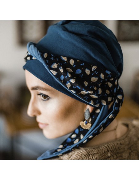 SMART BLUE LEAVES - Turbante de Algodón- Aderans Headwear