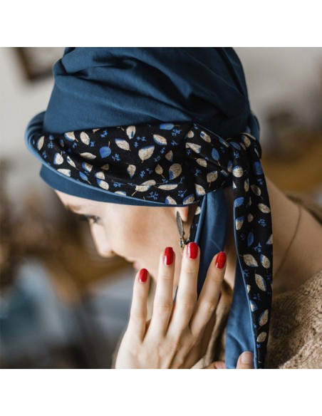 SMART BLUE LEAVES - Turbante de Algodón- Aderans Headwear