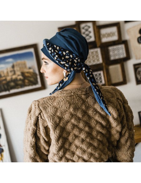 SMART BLUE LEAVES - Turbante de Algodón- Aderans Headwear