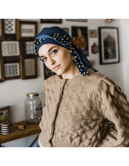 SMART BLUE LEAVES - Turbante de Algodón- Aderans Headwear