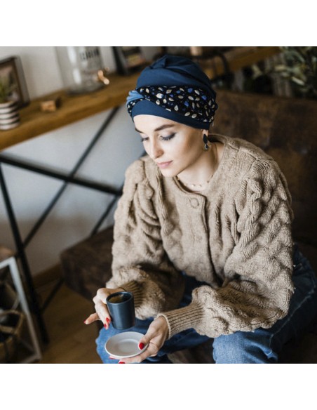 FANCY BLUE LEAVES - Turbante de Algodón - Aderans Headwear