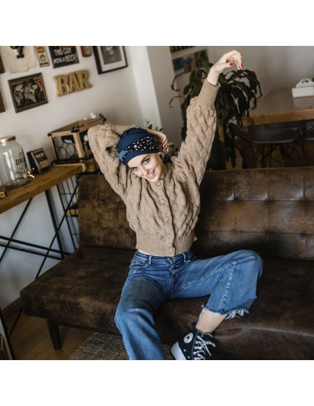 FANCY BLUE LEAVES - Turbante de Algodón - Aderans Headwear