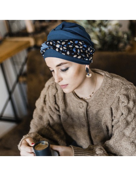 FANCY BLUE LEAVES - Turbante de Algodón - Aderans Headwear