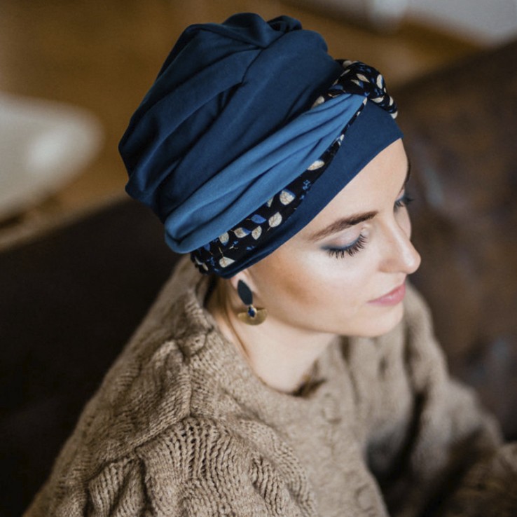 FANCY BLUE LEAVES - Turbante de Algodón - Aderans Headwear