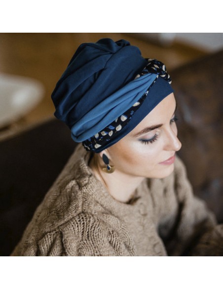 FANCY BLUE LEAVES - Turbante de Algodón - Aderans Headwear