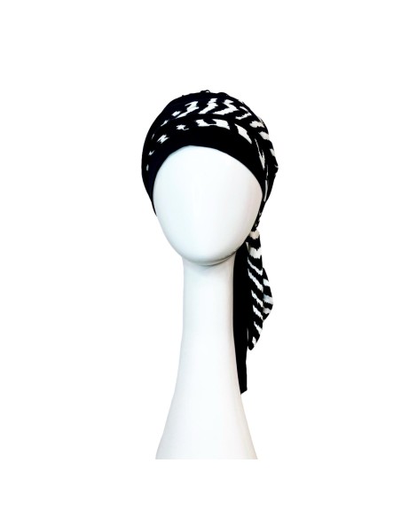 LUCIA ZIG ZAG BLUE - Pañuelo Cintas Largas Bambú - Carebell Headwear