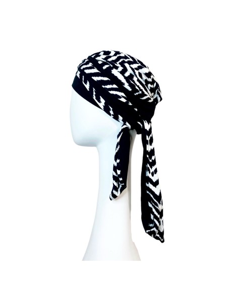 LUCIA ZIG ZAG BLUE - Pañuelo Cintas Largas Bambú - Carebell Headwear