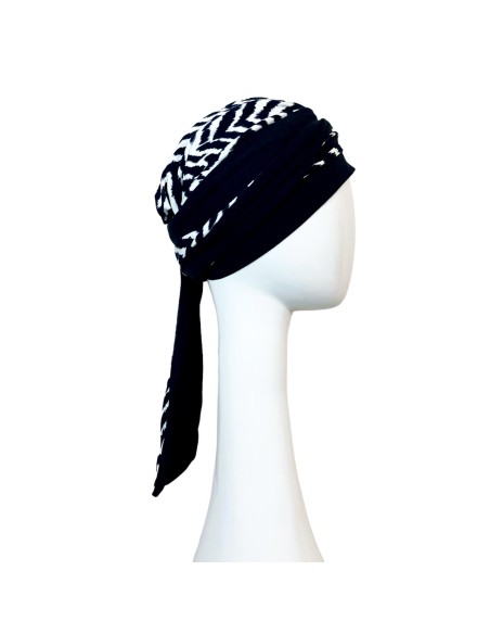 LUCIA ZIG ZAG BLUE - Pañuelo Cintas Largas Bambú - Carebell Headwear