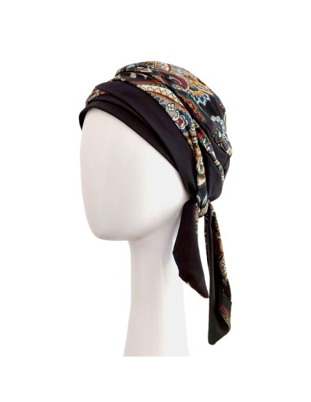 LUCIA BLACK CACHEMIRA - Pañuelo Cintas Largas Algodón - CAREBELL HEADWEAR