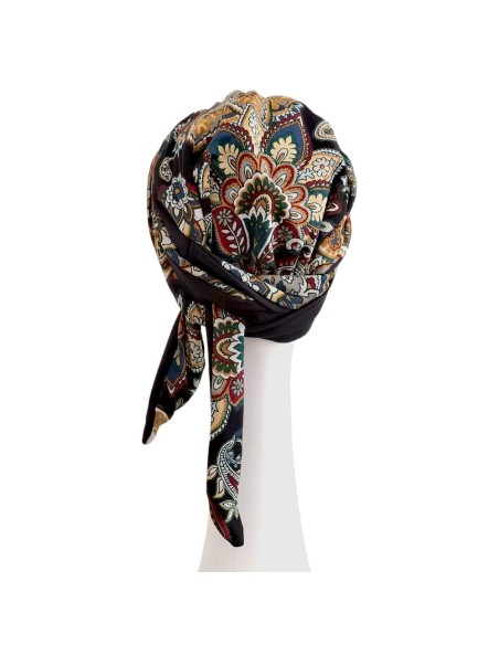 LUCIA BLACK CACHEMIRA - Pañuelo Cintas Largas Algodón - CAREBELL HEADWEAR