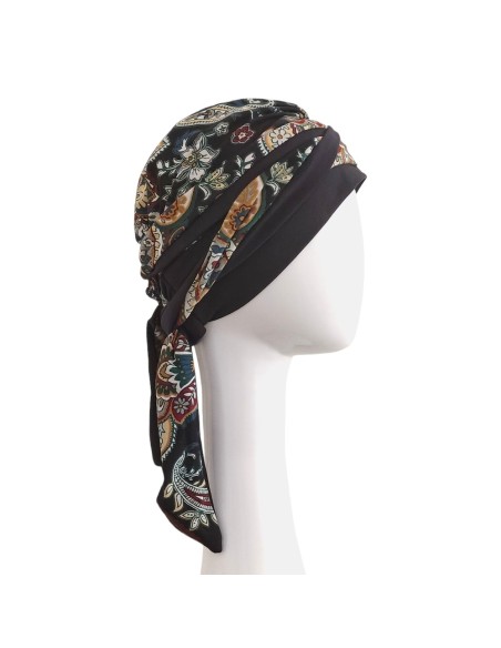 LUCIA BLACK CACHEMIRA - Pañuelo Cintas Largas Algodón - CAREBELL HEADWEAR