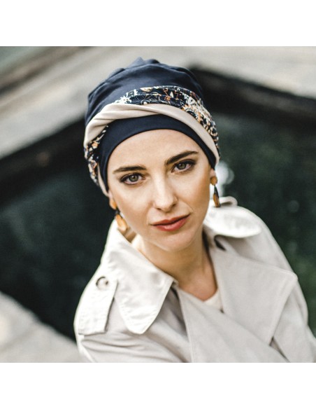 TURBANTE CONFORT NAVY PAISLEY - Tejido de Algodón - CAREBELL HEADWEAR