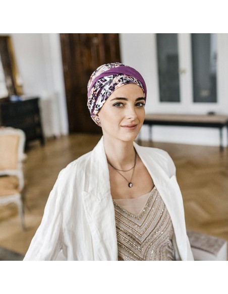 CONFORT MALVA FLORES - Turbante de Algodón - CAREBELL HEADWEAR