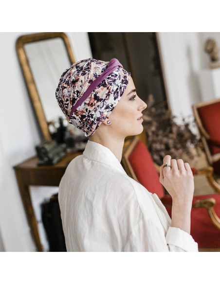 CONFORT MALVA FLORES - Turbante de Algodón - CAREBELL HEADWEAR