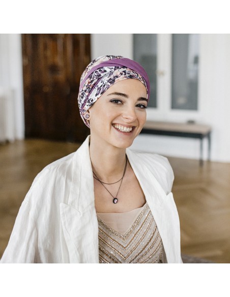 CONFORT MALVA FLORES - Turbante de Algodón - CAREBELL HEADWEAR