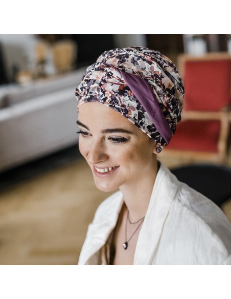 CONFORT MALVA FLORES - Turbante de Algodón - CAREBELL HEADWEAR