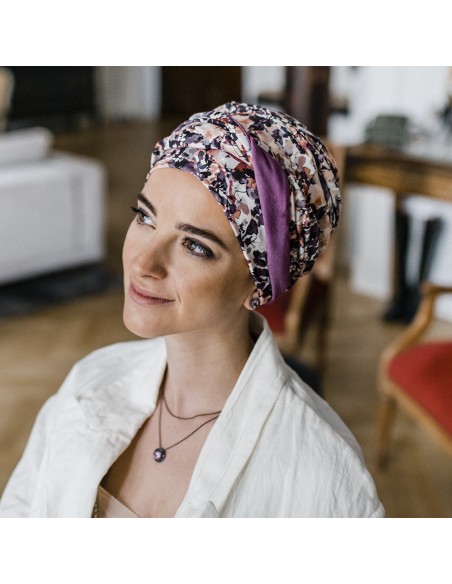 CONFORT MALVA FLORES - Turbante de Algodón - CAREBELL HEADWEAR