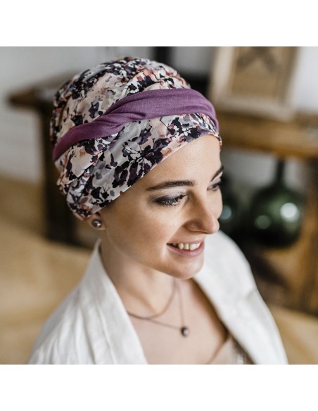 CONFORT MALVA FLORES - Turbante de Algodón - CAREBELL HEADWEAR