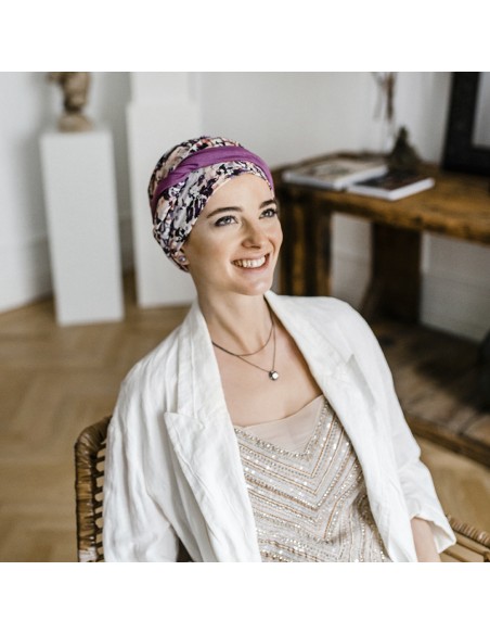 CONFORT MALVA FLORES - Turbante de Algodón - CAREBELL HEADWEAR