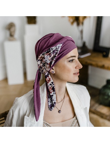 SMOOTH MALVA FLORES - Turbante de Bambú y Algodón - CAREBELL HEADWEAR