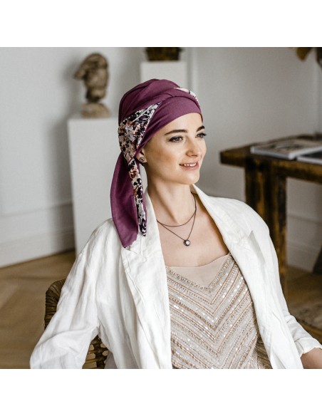 SMOOTH MALVA FLORES - Turbante de Bambú y Algodón - CAREBELL HEADWEAR