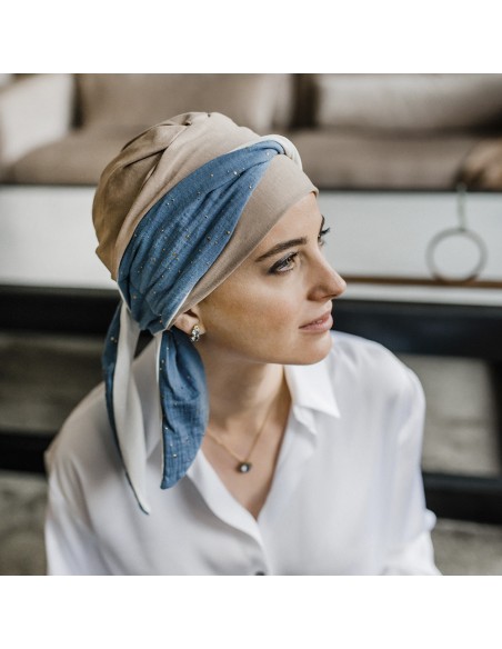 SMOOTH BLUE GOLD - Pañuelo de bambú y algodón - CAREBELL HEADWEAR